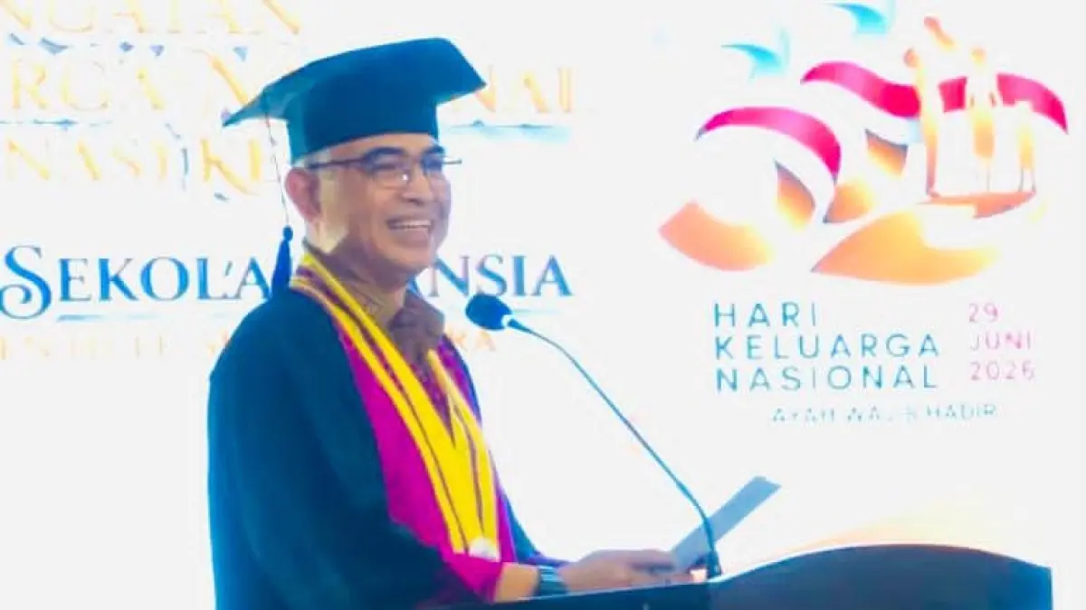 HADIR: Wakil Bupati HSU, Hero Setiawan menghadiri Peringatan Hari Keluarga Nasional (Harganas) ke-33 Tahun 2026 di Aula Idham Chalid, Amuntai, Senin (3/8/2026). (Foto: Pemkab HSU)