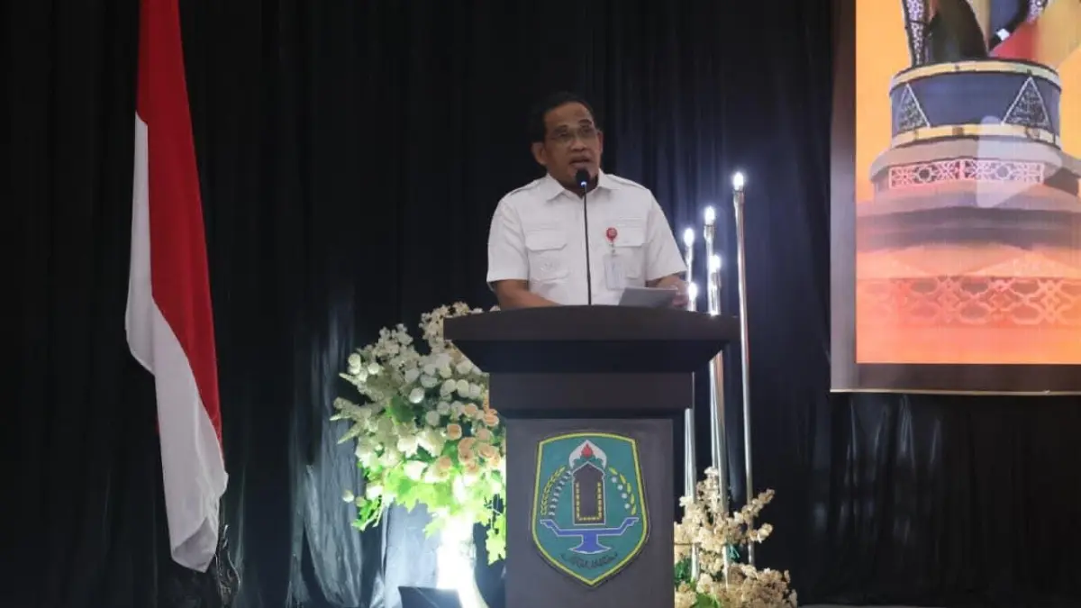 MOMEN: Bupati Kabupaten Hulu Sungai Utara (HSU), H Sahrujani menghadiri peringatan HUT ke-64 PWRI tingkat Kabupaten HSU di Aula Idham Chalid, Rabu (5/8/2026). Dalam kesempatan tersebut, Bupati mengapresiasi pengabdian para purnabakti dan mengajak PWRI terus berkontribusi bagi pembangunan daerah. (Foto: Pemkab HSU)