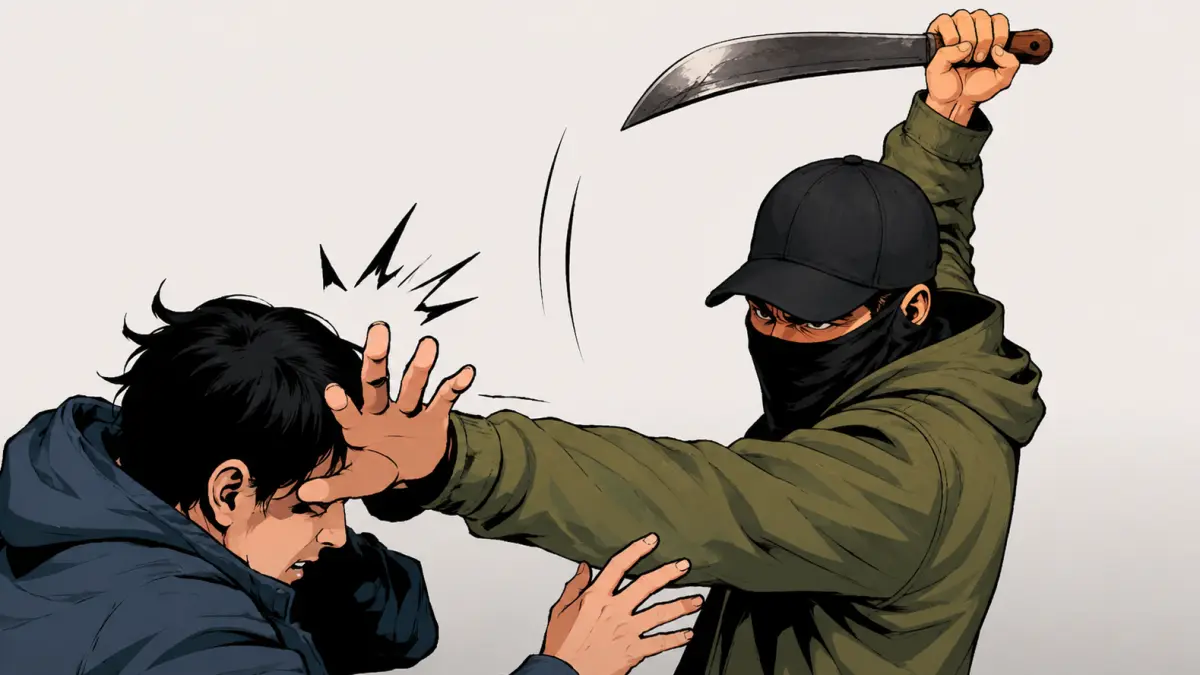 ILUSTRASI: Reka peristiwa dugaan penganiayaan menggunakan senjata tajam di Teluk Paring, HSU. (Ilustrasi: AI)
