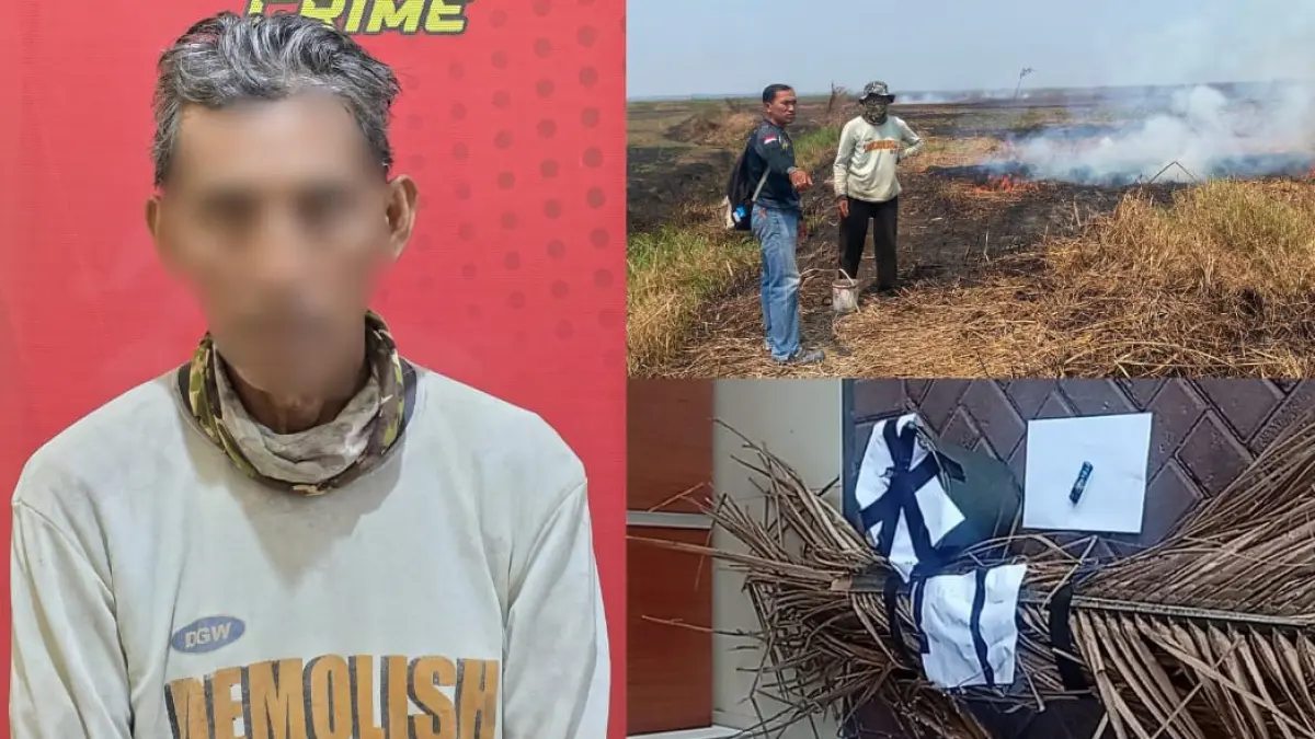 DIAMANKAN: JBR (57) diamankan polisi beserta barang bukti saat membakar lahan di Amparaya pada Kamis (20/8/2026).