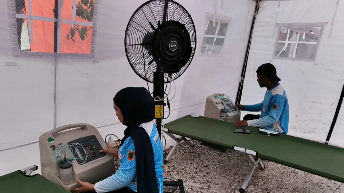 Rumah Oksigen Banjarbaru yang tersedia di posko lapangan Tegal Arum (Sheilla Farazela/Radar Banjarmasin)&nbsp;