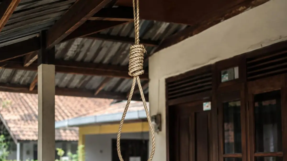 ILUSTRASI: Pria ditemukan meninggal tergantung di teras rumah tetangga di Teluk Tiram, Banjarmasin. (Sumber: AI)
