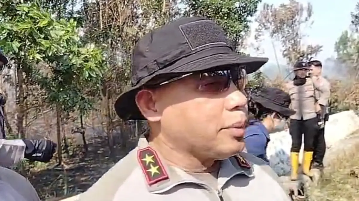 MENINJAU: Kapolda Kalsel Irjen Pol Rosyanto Yudha Hermawan saat meninjau penanganan karhutla di kawasan Guntung Damar. (Sheilla/Radar Banjarmasin)&nbsp;