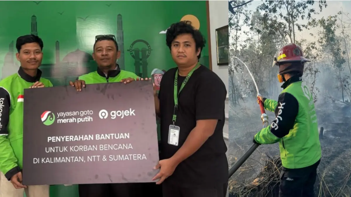 BANTUAN: Perwakilan Gojek menyerahkan bantuan kepada mitra driver di Pontianak sebagai dukungan selama masa pemulihan akibat bencana.
