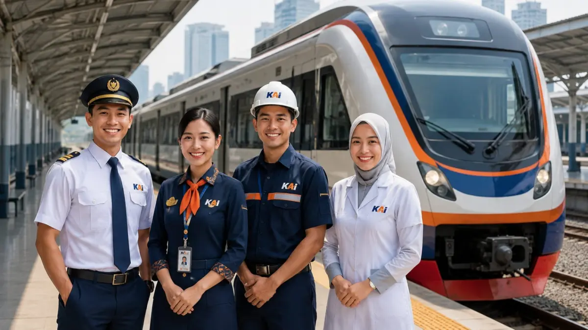 REKRUTMEN: PT Kereta Api Indonesia (Persero) bersama KAI Group membuka lowongan kerja 2026 bagi lulusan SLTA hingga D4/S1. (Foto: Ilustrasi AI)
