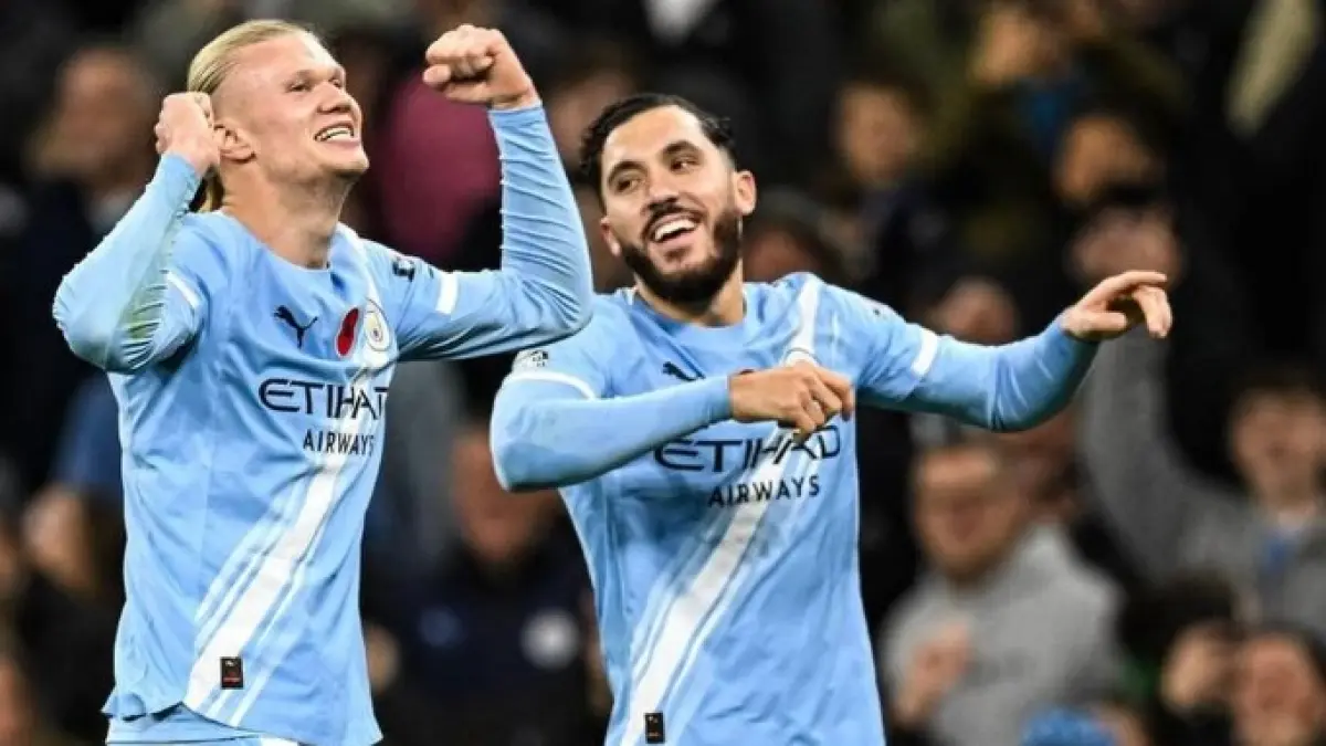TAJAM: Dua pemain Manchester City Erling Haaland dan Rayan Cherki. (Instagram Manchester City)