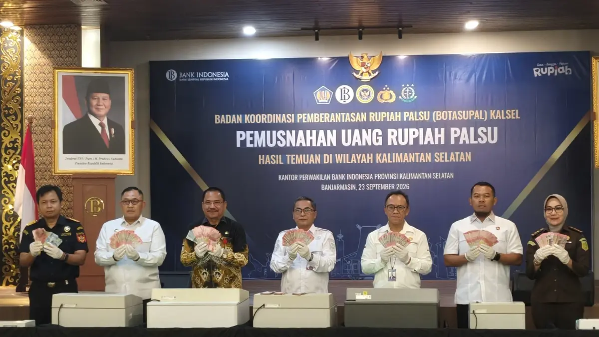 SINERGI RUTIN: 375 lembar uang Rupiah palsu palsu dimusnahkan Bank Indonesia Bersama BOTASUPAL, Rabu (23/9).(Foto: KPwBI Kalsel)