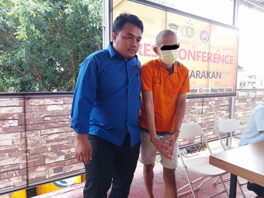 KRIMINALITAS: Tersangka kasus pengeroyokan berinisial AL ditahan di Mako Polres Tarakan, Rabu (7/2).