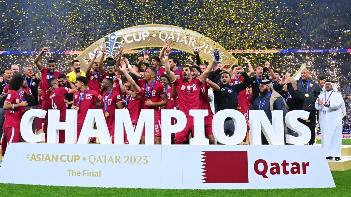 SEMPURNA: Qatar menutup kiprah mereka di Piala Asia 2023 dengan gelar juara usai mengalahkan Jordania dengan skor 3-1.
