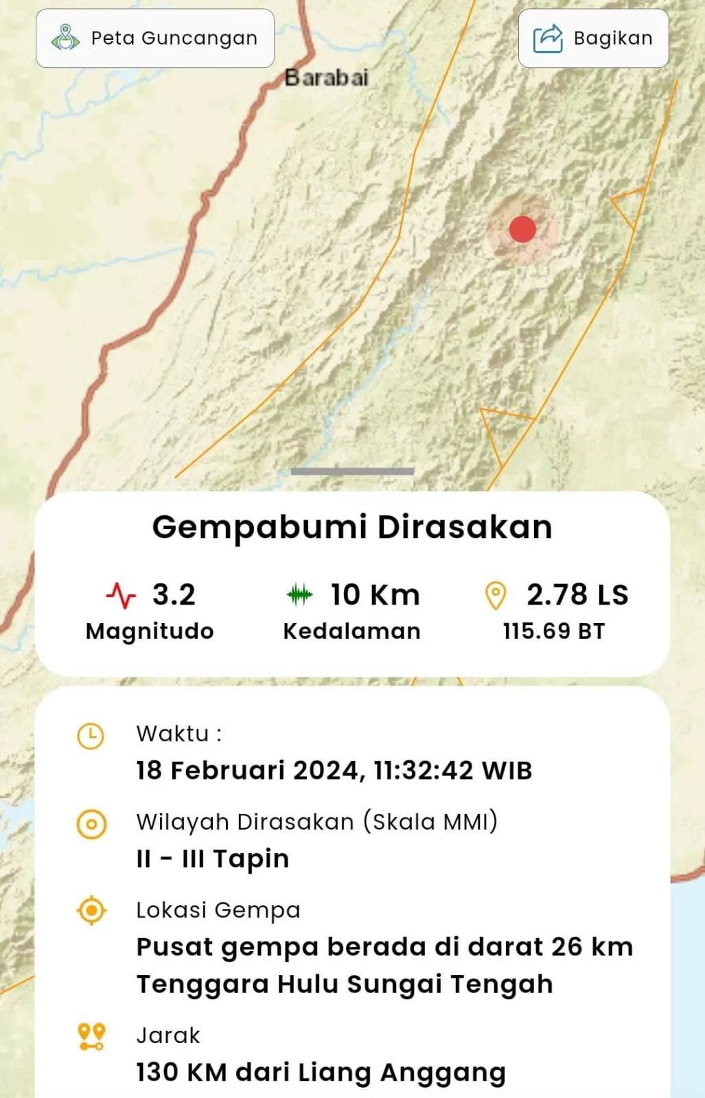 EARLY WARNING: Tangkapan layar laman medsos BMKG peringatan dini gempa bumi di wilayah Kabupaten HST.(Foto: Fadlan Zakiri/Radar Banjarmasin)