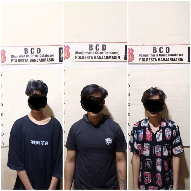 JADI TERSANGKA: Para pelaku begal dan penusukan di Jalan Cempaka Sari sudah diamankan personel Polsek Banjarmasin Barat.