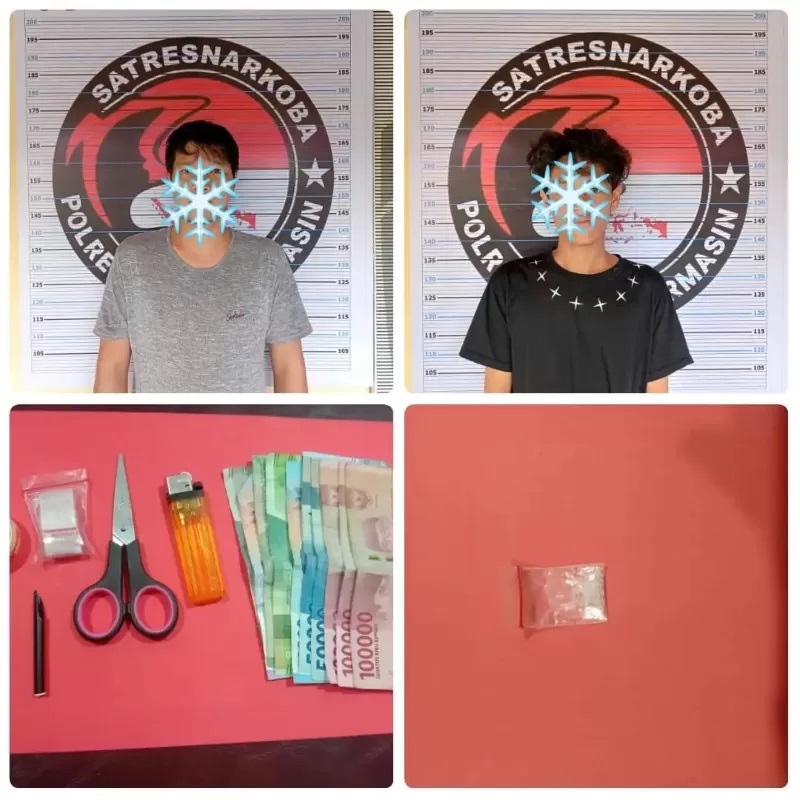 DUA PELAKU - MA dan DA pemuda ini diringkus sebelum mereka transaksi Sabu-sabu paket hemat berat 0,10 Gram di Kelayan B Banjarmasin, Minggu (25/2/2024) dinihari.