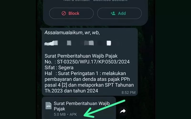 Keterangan foto: Masyarakat diminta waspada jika menerima informasi pelaporan SPT tahunan berisi file Apk. (net)
