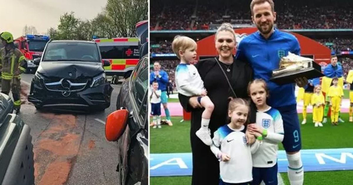 BAIK-BAIK SAJA: Harry Kane, istri Katie Goodland, dan tiga anak pertamanya yang selamat dari insiden kecelakaan mobil beruntun pekan lalu (9/4).