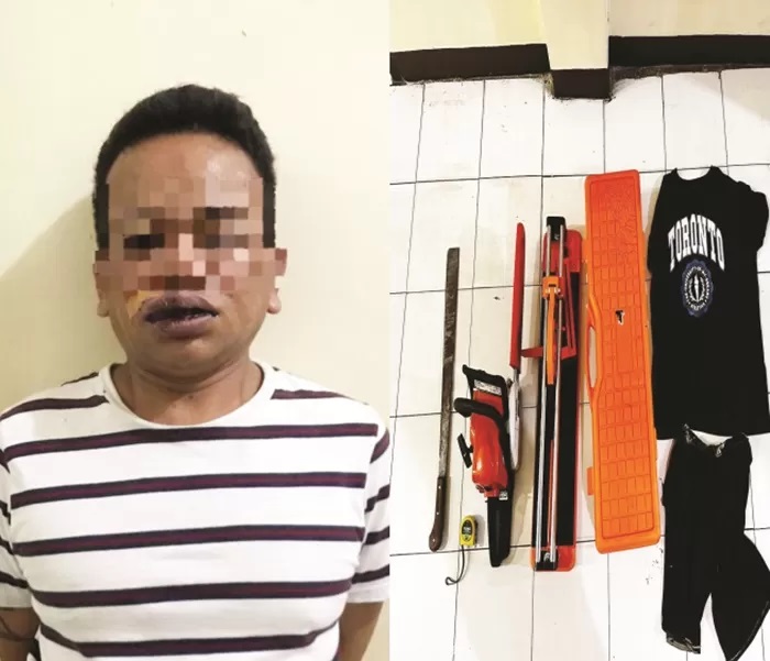 DIAMANKAN: Aksi pencurian di dua lokasi diungkap personel Polsek Kawasan Pelabuhan Tunon Taka Nunukan bersama Satreskrim Polres Nunukan. Pelakunya MU (45) diamankan di Kelurahan Selisun, Nunukan