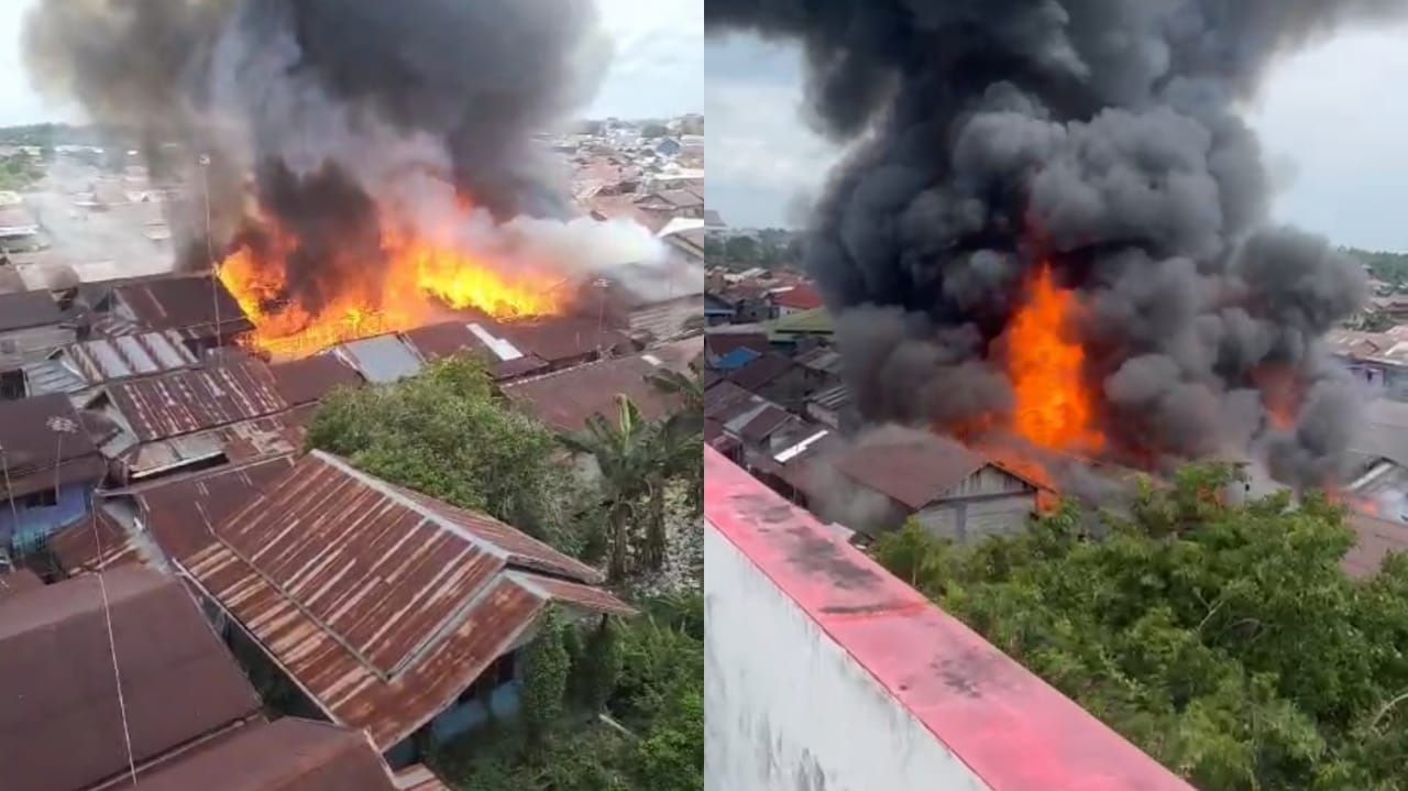 Kebakaran besar melanda permukiman padat penduduk di kawasan  Flamboyan Bawah, Kelurahan Langkai,  Kota Palangka Raya Palangka Raya, Kalimantan Tengah, Senin (20/05/2024). (istimewa)
