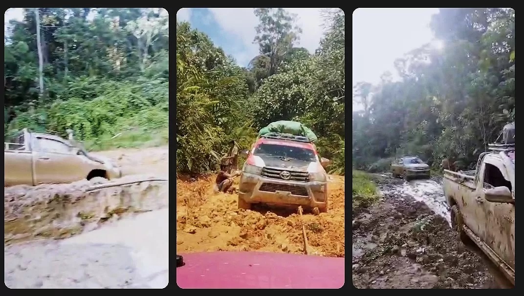 RUSAK BERAT: Kondisi jalan di Apau Kayan, Kabupaten Malinau yang mengalami kerusakan berat. (IST)