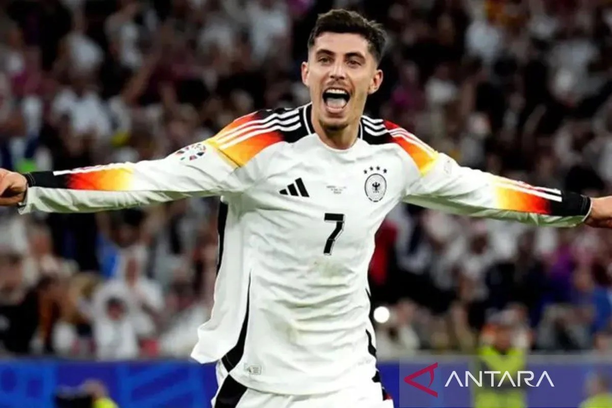 Selebrasi Kai Havertz setelah cetak gol untuk Timnas Jerman dalam pertandingan matchday ke-1 Grup A Euro 2024 lawan Skotlandia di Allianz Arena pada Sabtu (15/6/2024). ANTARA/Dok-UEFA/pri.