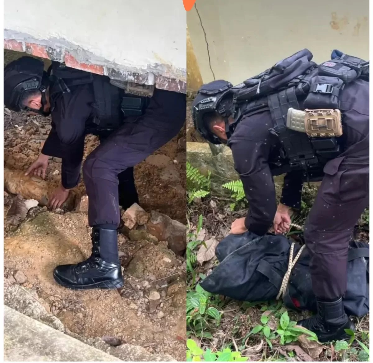 Tim Jibom melakukan evakuasi bom mortir seberat 25 kg.