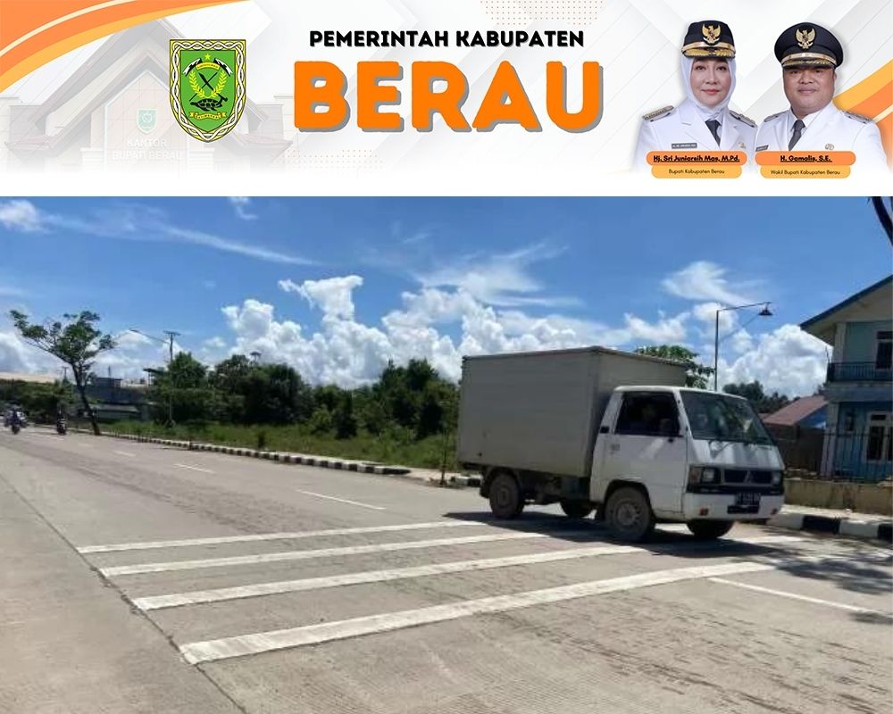 PITA KEJUT: Jalan Diponegoro tepatnya di depan Kantor Kejaksaan Negeri Berau, menjadi salah satu tempat pemasangan pita kejut oleh Dishub Berau.