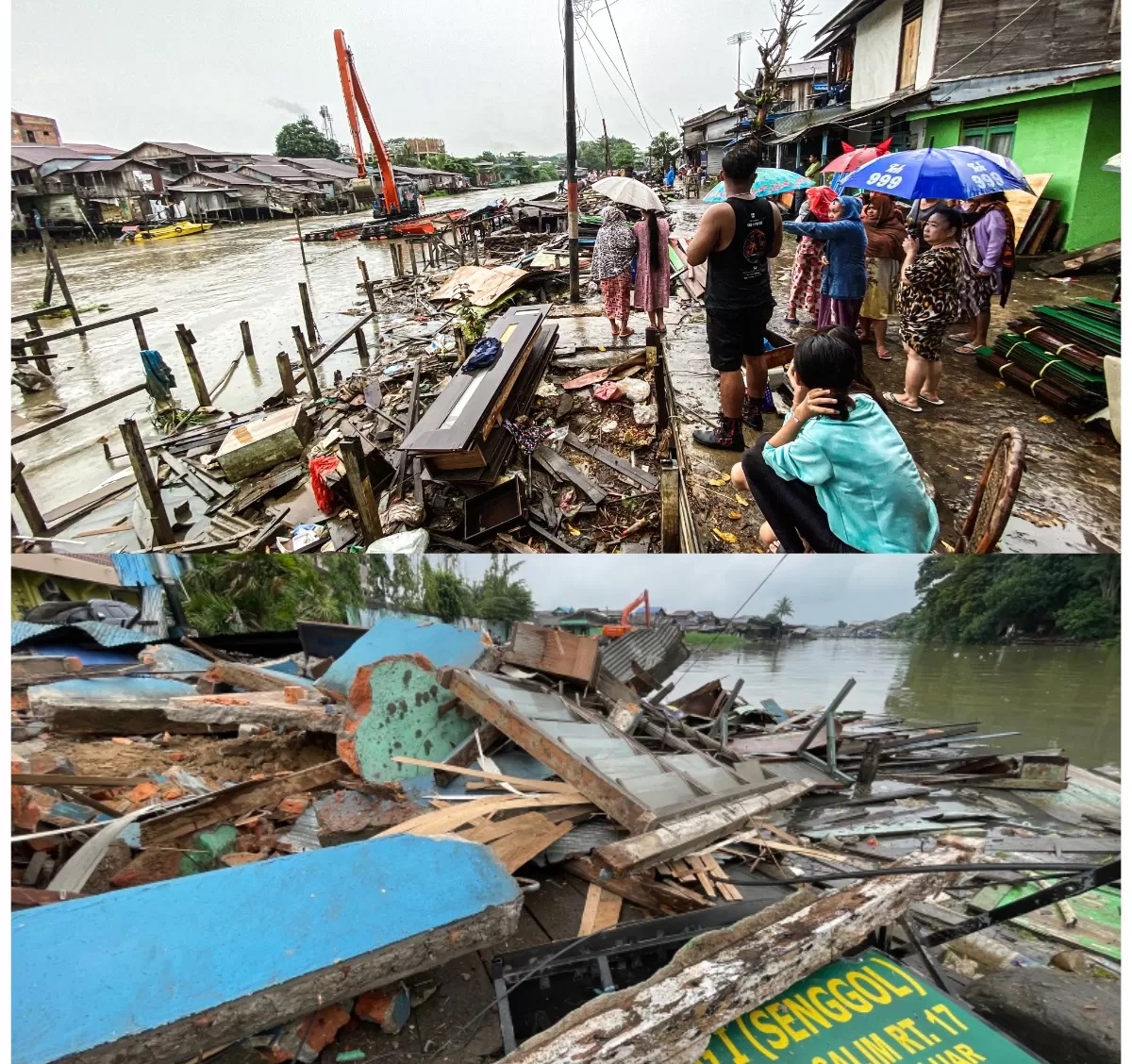 BONGKAR: Pemkot Samarinda melanjutkan pembongkaran di bantaran sungai karang mumus (SKM) di kawasan Jalan Agus Salim, Kecamatan Samarinda Kota, Selasa (9/7). (FOTO: RAMA)