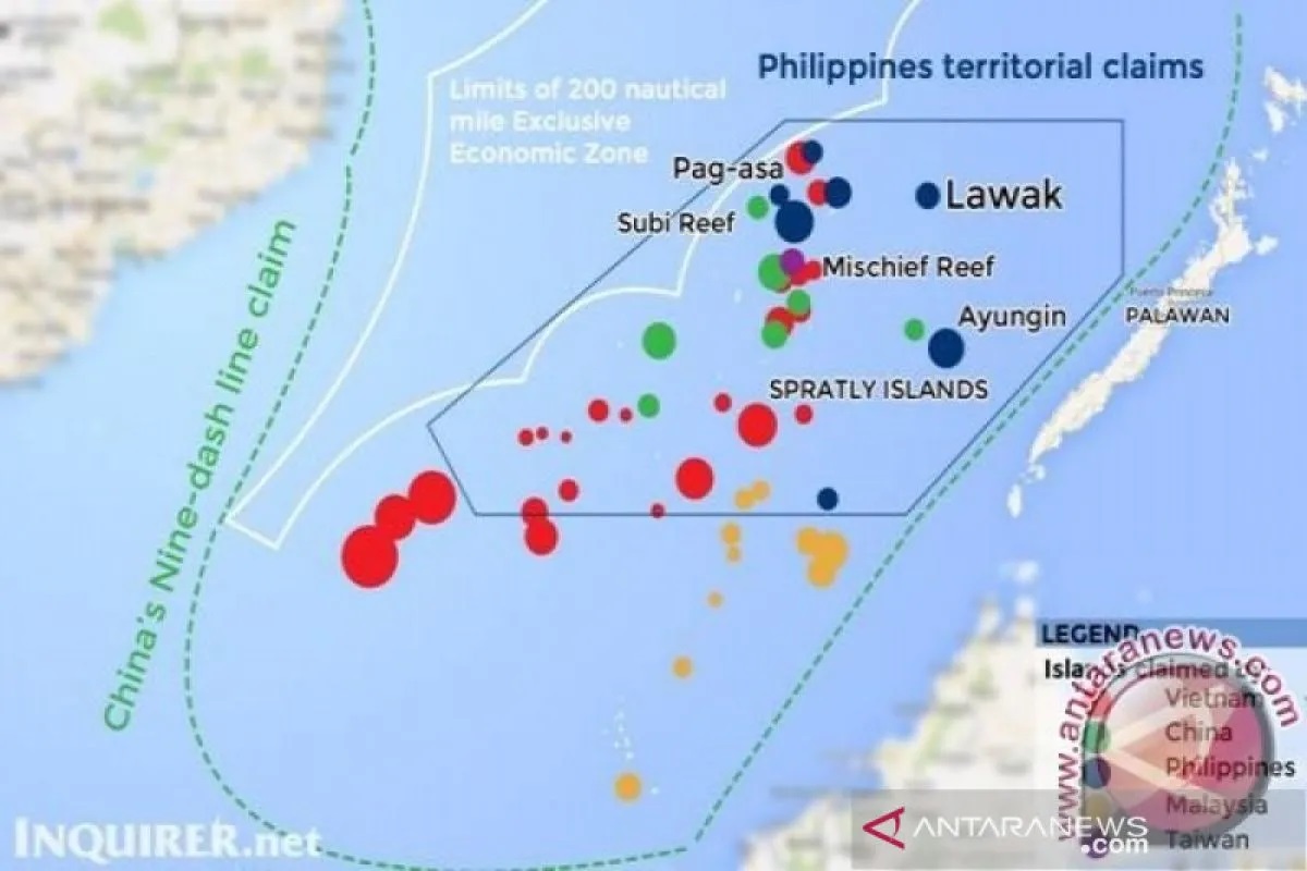 Peta konflik klaim wilayah antar-negara di Laut China Selatan. (ANTARA/inquirer.net/pri.)