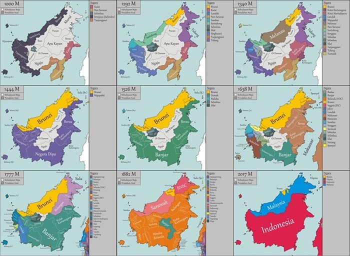 Gambaran pulau Kalimantan yang dahulu sebagian masih berupa lautan hingga menjadi seperti sekarang.