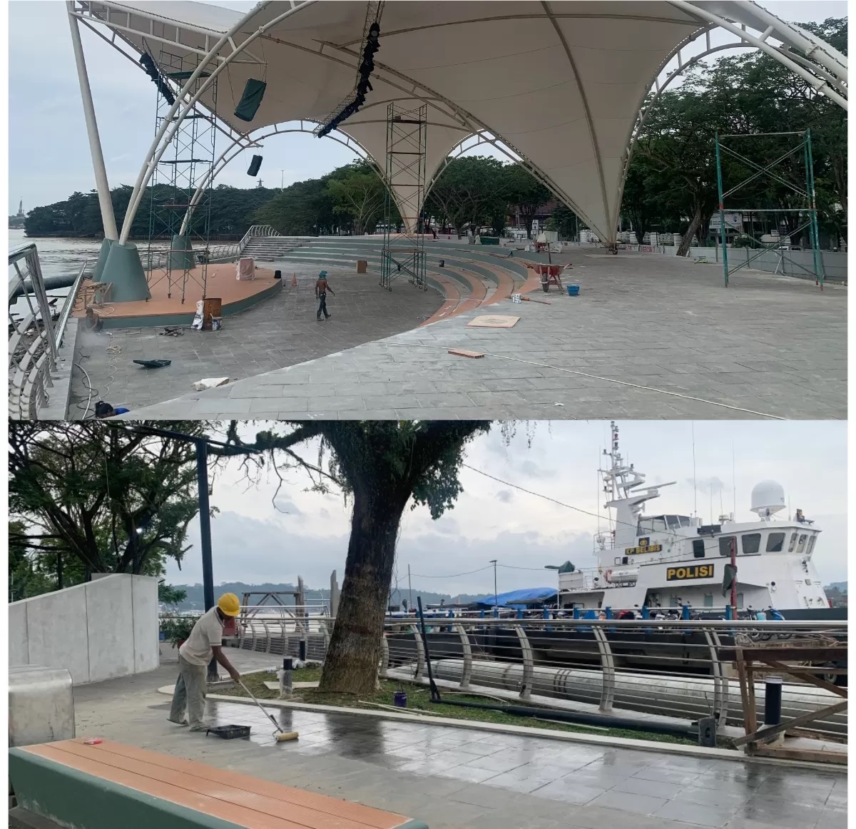 FINISHING: Proses coating sheetpile yang masih berlangsung. Proyeknya terus digenjot dan diperkirakan rampung akhir Juli nanti. (FOTO: KALTIM POST)