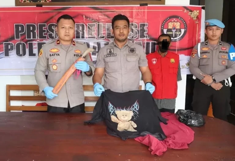 DIAMANKAN: Pelaku dalam kasus pencabulan ayah tiri kepada anak tirinya di Malinau dihadirkan dalam press release.