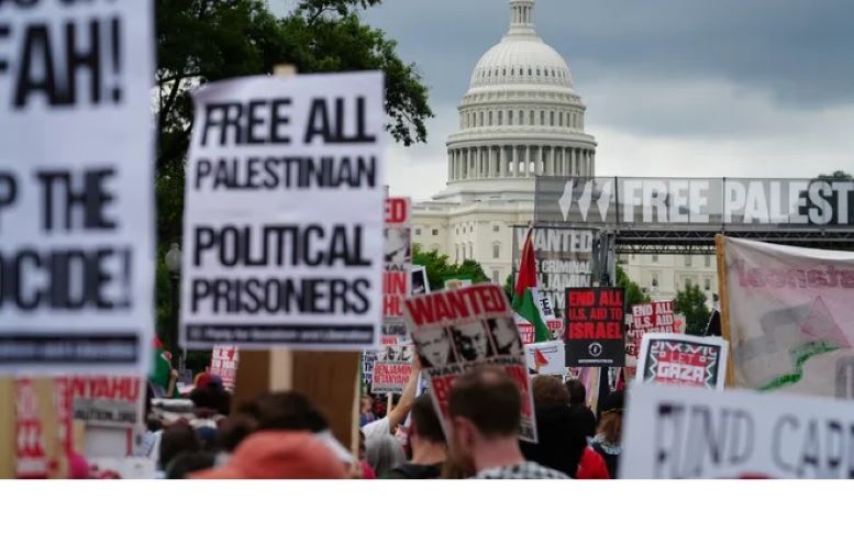 Demo kedatangan Netanyahu di Washington.