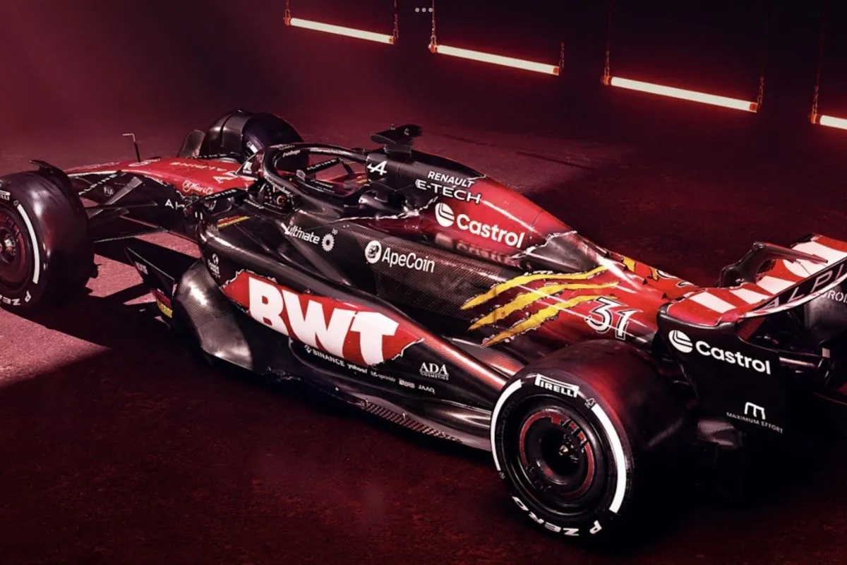 Tampilan livery spesial Alpine x &ldquo;Deadpool & Wolverine&rdquo; untuk Grand Prix Belgia 2024. (F1)