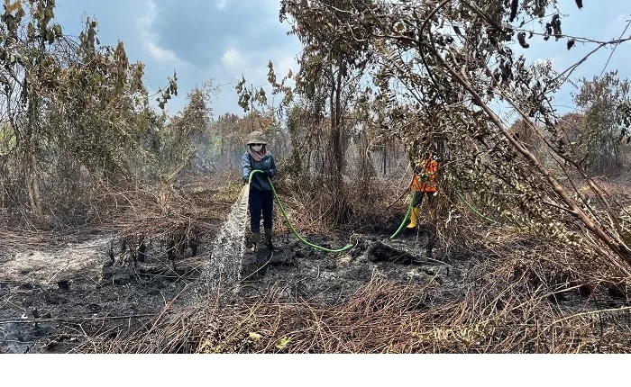 KARHUTLA: Sejumlah anak muda saat terlibat dalam pemadaman dan pencegahan karhutla di Kecamatan Paloh belum lama ini.