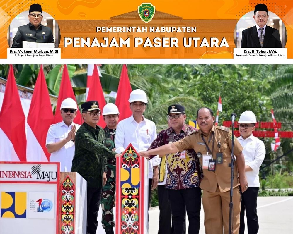 RESMI: Presiden Jokowi meresmikan pelaksanaan inpres jalan daerah Kaltim, di antaranya, Jalan Maridan-Riko di Kecamatan Sepaku-Penajam, PPU. Tampak Pj Bupati PPU, Makmur Marbun (tiga kanan).