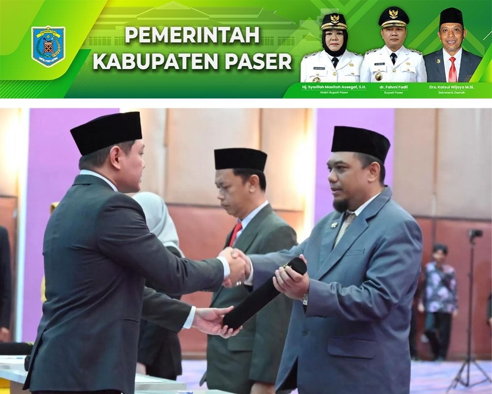 LANTIK PEJABAT: Bupati Paser Fahmi Fadli melantik Rizky Noviar menjadi Kepala Dinas Tenaga dan Transmigrasi Paser, Jum
