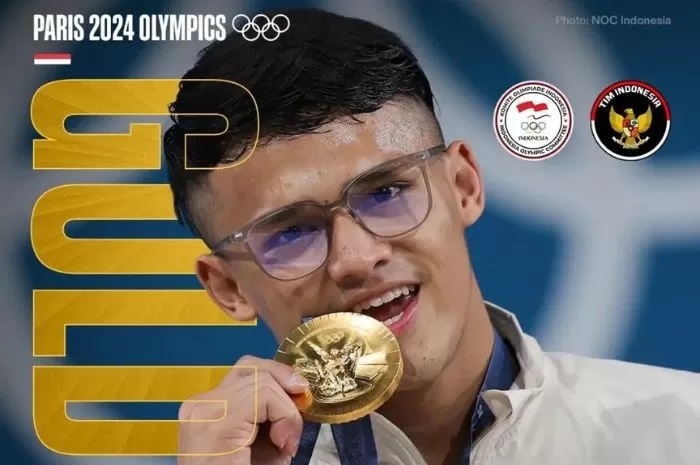 Rizki Juniansyah berikan emas kedua untuk Indonesia di Olimpiade Paris 2024 dan catatkan rekor olimpiade baru. (Instagram: @timindonesiaofficial)
