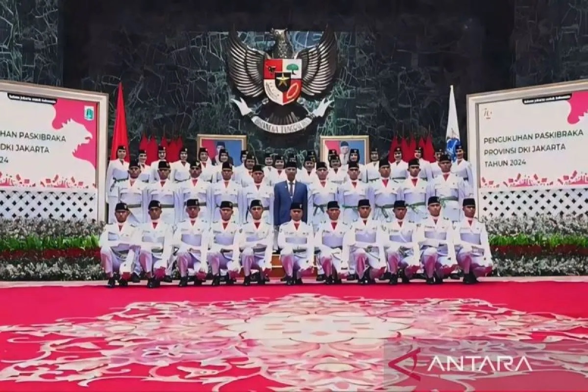 Tangkapan layar - Penjabat (Pj) Gubernur Heru Budi Hartono berfoto bersama jajaran Paskibraka DKI Jakarta 2024 di Balai Kota, Rabu (14/8/2024). ANTARA/Lifia Mawaddah Putri/pri.