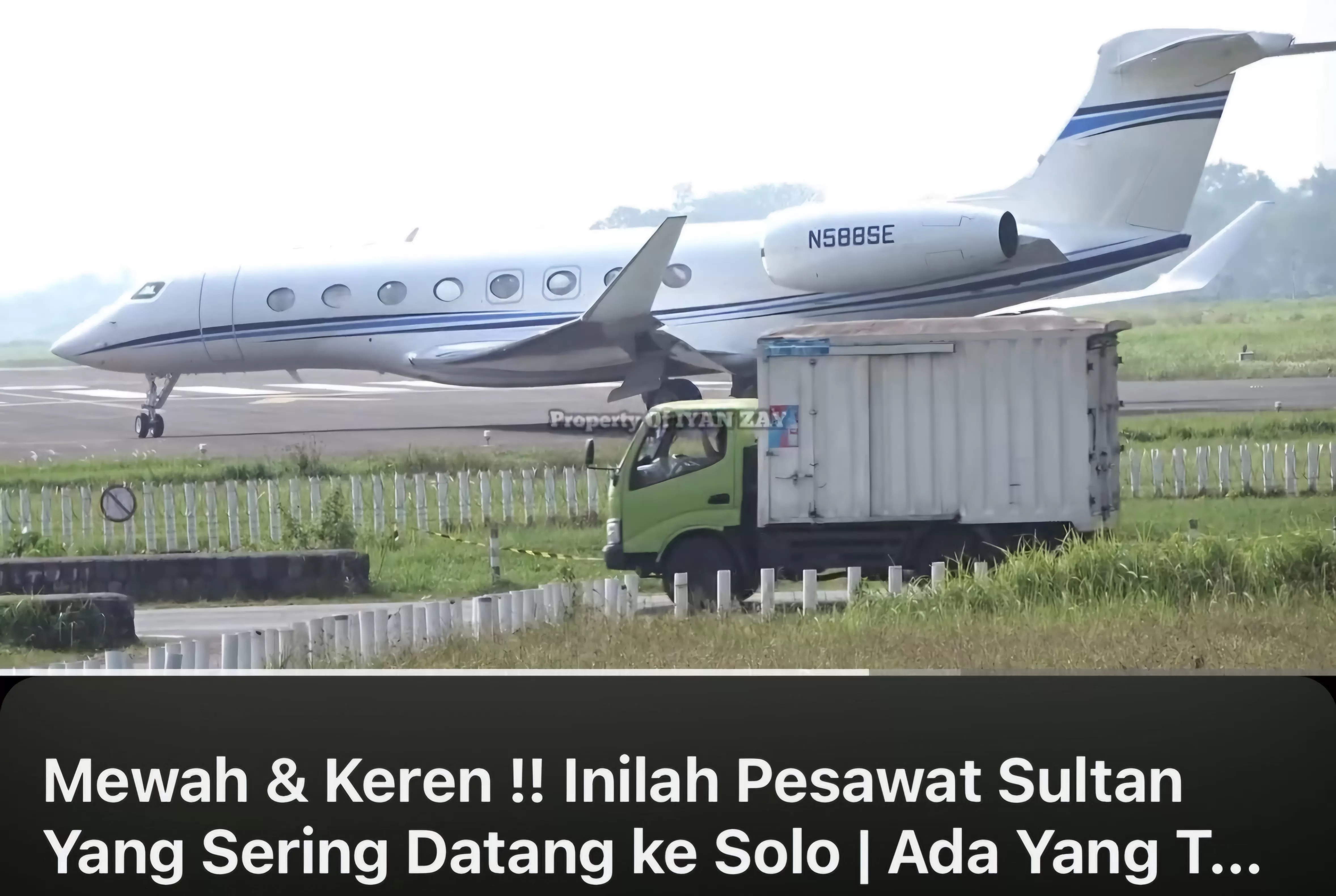Pesawat Gulfstream Aerospace G650ER ketahuan sering parkir dan bolak-balik bandara Adi Soemarmo, Solo. (YouTube/IYAN ZAY)