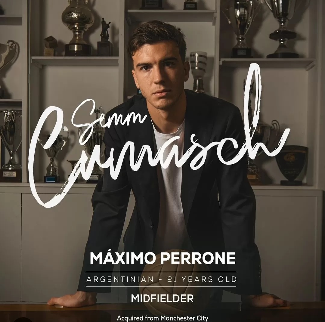 Pemain asal Argentina, Maximo Perrone, didatangkan Como 1907 dari Manchester City dengan status pinjaman. (Instagram Como 1907)