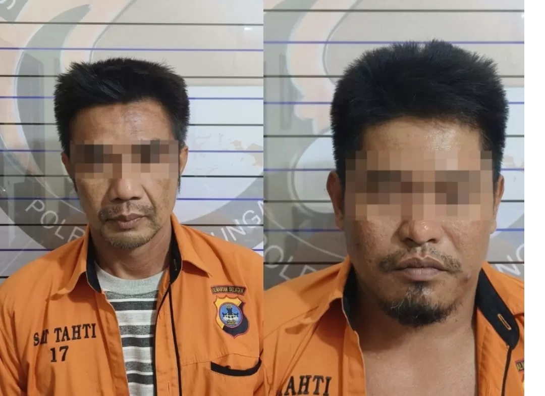 TERSANGKA:H alias Iham (50) dan H alias Boneng (38) tersangka dalam penyalahgunaan narkoba jenis sabu ditangkap Polres HSU.(Foto:Polres HSU/Radar Banjarmasin)
