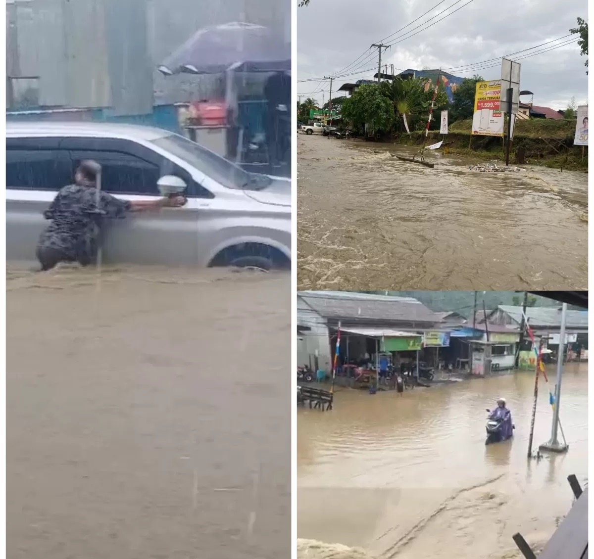 LANGGANAN: Genangan air di Jalan DI Panjaitan (foto kanan atas), Jalan Gerilya (kiri) dan dan kawasan Lempake (kanan bawah). (FOTO: EKO)