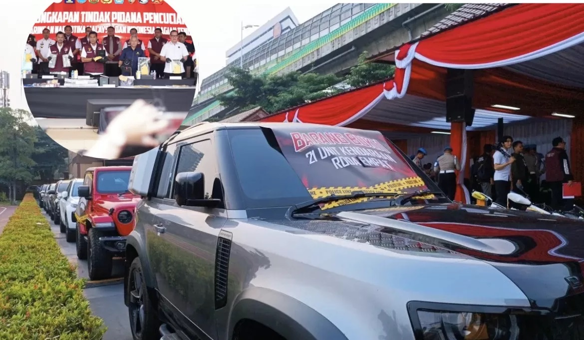 DISITA: Sejumlah kendaraan yang disita oleh Bareskrim Polri terkait TPPU kasus awal narkotika di Jakarta, Rabu (18/9).