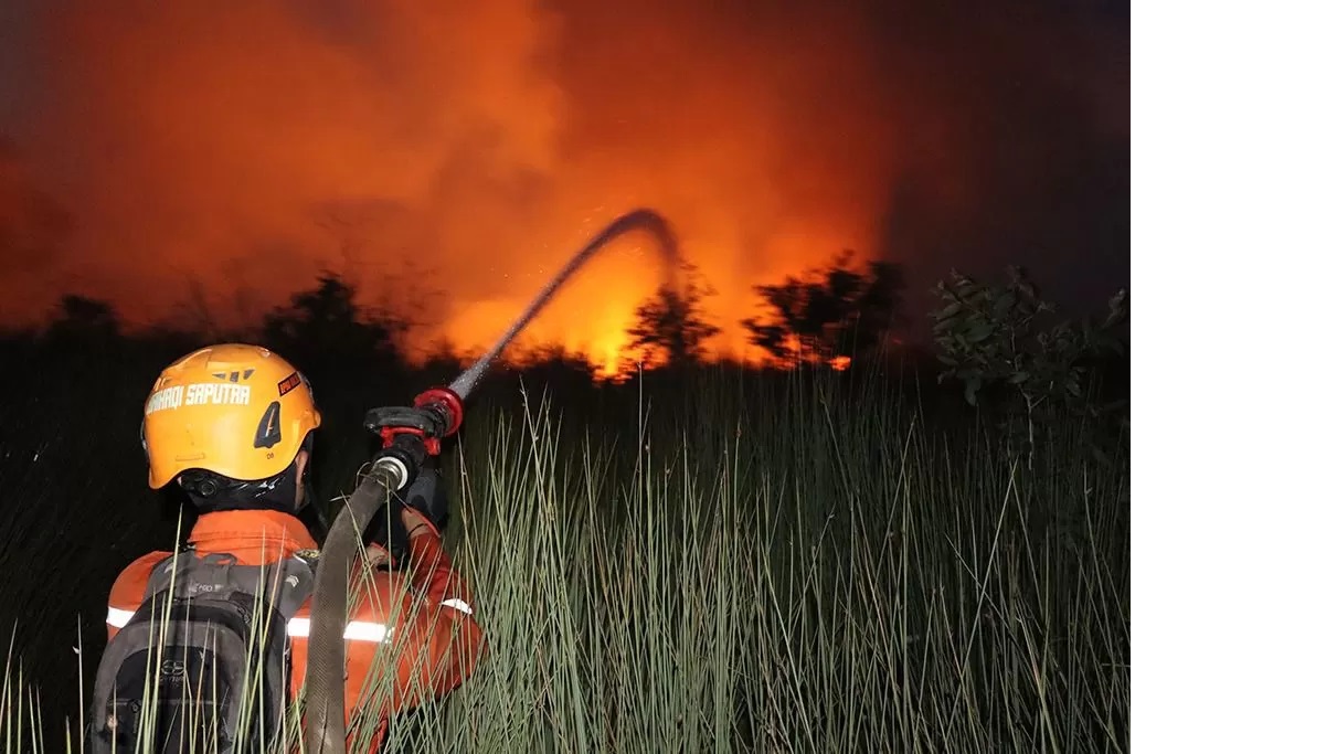 KARHUTLA: Satgas Karhutla saat memadamkan api di kawasan Banjarbaru.(Foto: BPBD Kalsel untuk Radar Banjarmasin)