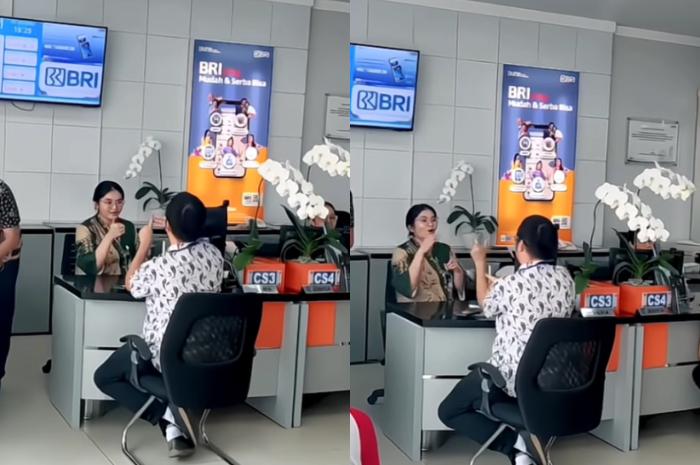 Potret Karyawan Bank BRI berinteraksi dengan nasabah penyandang disabilitas yang viral di media sosial.