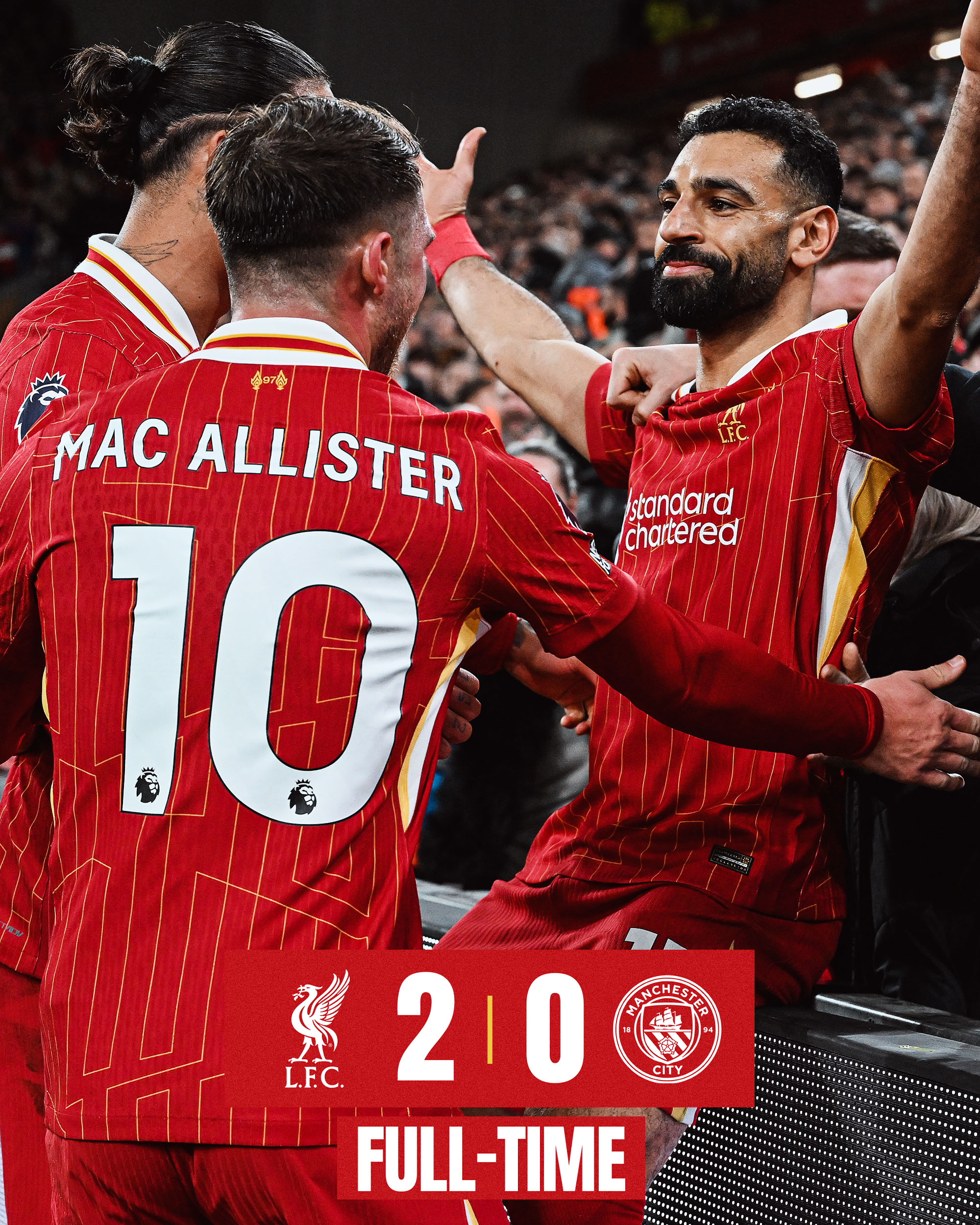 Salah usai mencetak gol kedua Liverpool ke gawang City.