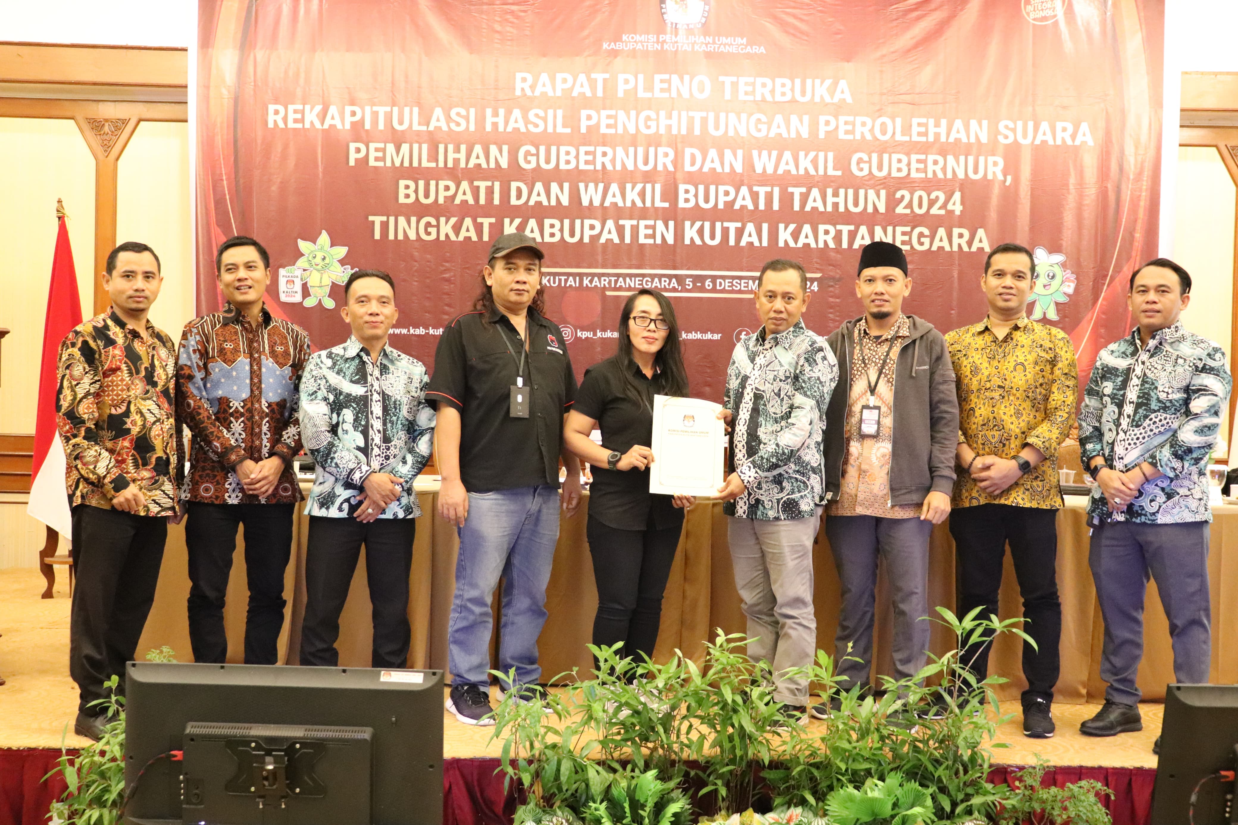 Rapat pleno terbuka KPU Kukar terhadap hasil rekapitulasi penghitungan suara Pilkada Serentak Tahun 2024 (Istimewa)