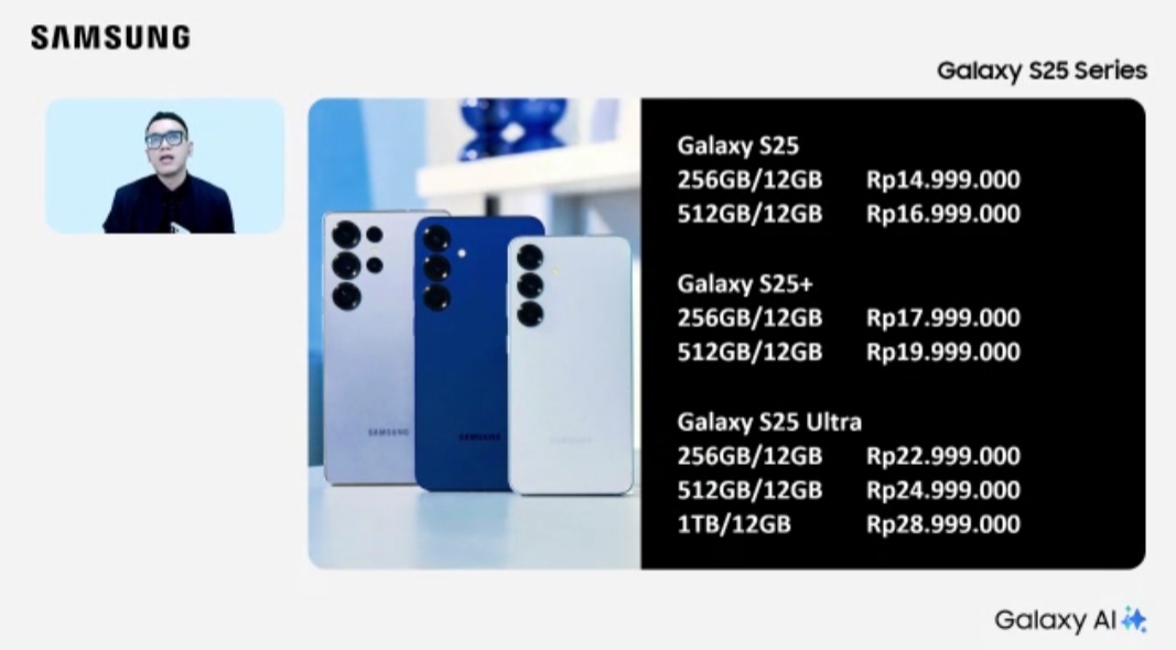 PESAN DULUAN: Ilham Indrawan memaparkan harga-harga Samsung Galaxy S25 saat Zoom Meeting, Senin, 10 Februari 2025.