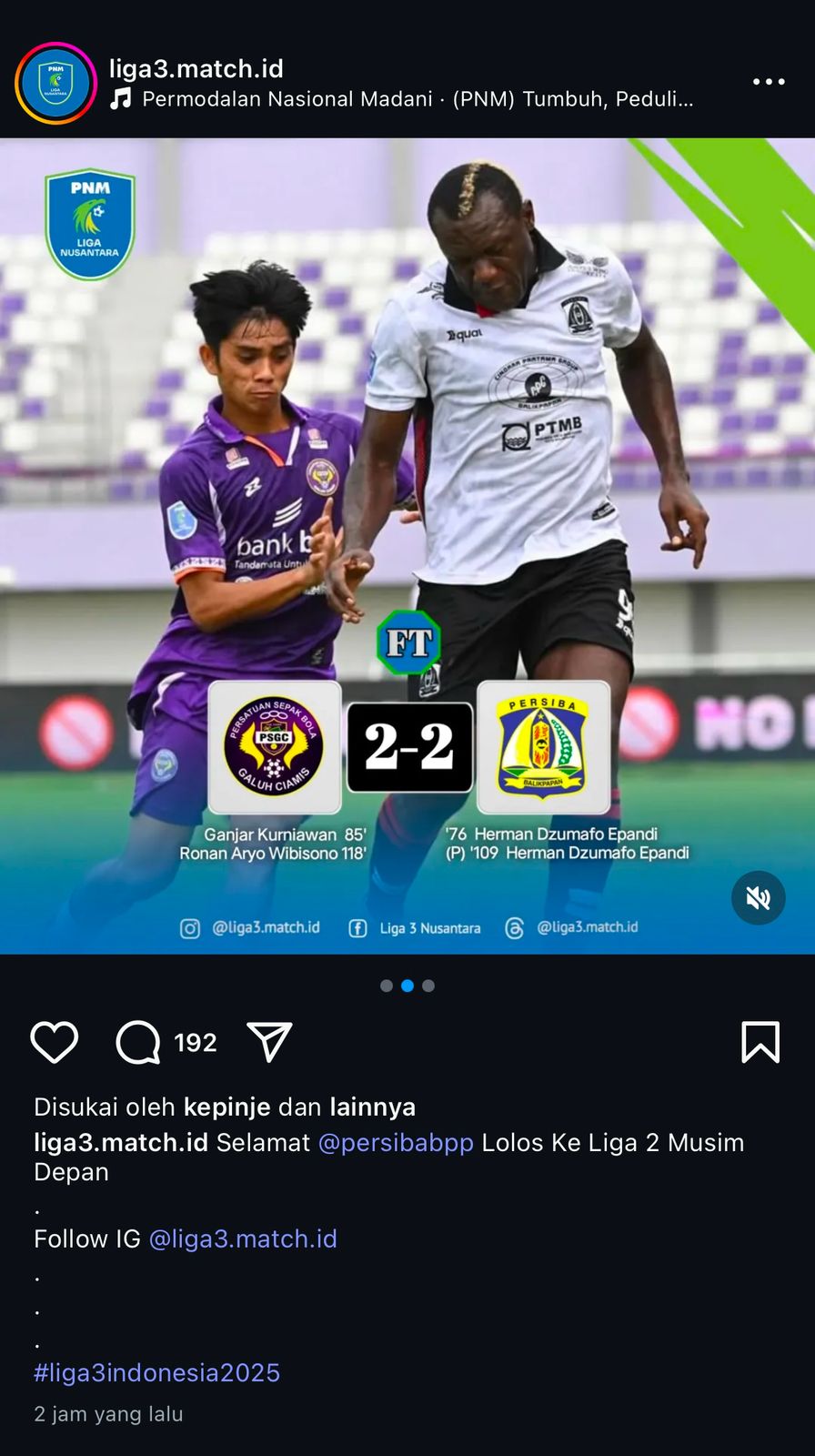 NAIK KASTA: Persiba Balikpapan berhak atas satu tiket promosi ke Liga 2 setelah menaklukkan PSGC Ciamis, Kamis, 27 Februari 2025.