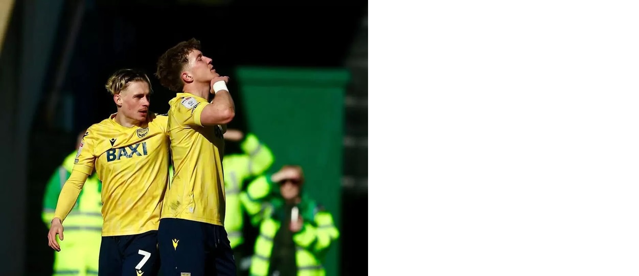 GOL PERDANA:Ole Romeny merayakan gol perdananya bersama Oxford United dalam laga melawan Coventry City, Sabtu (1/3/2025) malam.(instagram ole romeny)