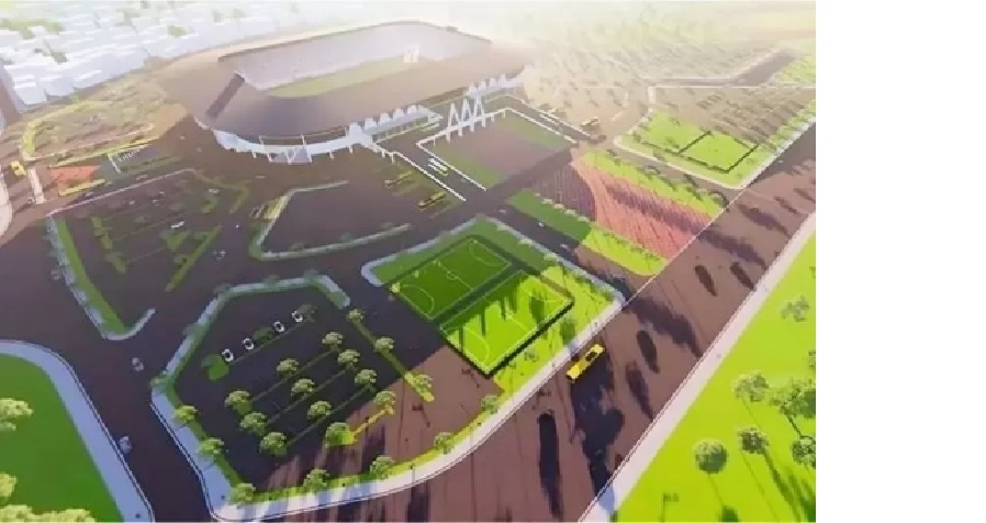 MEGAH: Desain stadion bertaraf internasional di Bangkal, Cempaka, Banjarbaru. (Foto: BAPPERIDA BANJARBARU UNTUK RADAR BANJARMASIN)