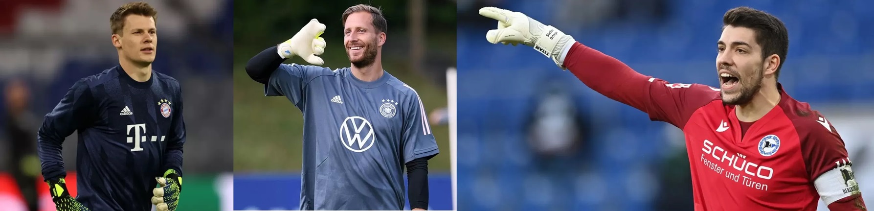 SETARA: Alexander Nuebel (kiri) bersaing dengan Oliver Baumann (tengah) dan Stefan Ortega (kanan) untuk tampil dalam dua leg perempat final UEFA Nations League kontra Italia.